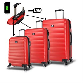My Valice Smart Bag Colors Usb Şarj Girişli Kabin Orta ve Büyük Boy Kırmızı 3lü Valiz Seti