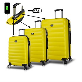 My Valice Smart Bag Colors Usb Şarj Girişli Kabin Orta ve Büyük Boy Sarı 3lü Valiz Seti