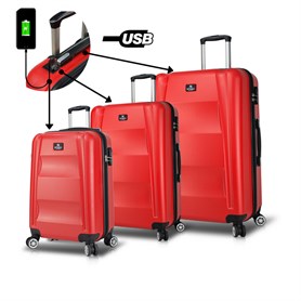 My Valice Smart Bag Exclusive Usb Şarj Girişli Kabin Orta ve Büyük Boy Kırmızı 3lü Valiz Seti