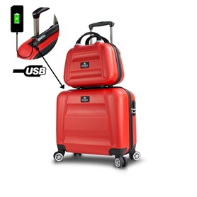 My Valice Smart Bag Exclusive Usb Şarj Girişli Pilot ve Makyaj Boy Kırmızı 2li Valiz Seti