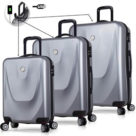 My Valice Smart Bag Energy Usb Şarj Girişli Abs Kabin Orta ve Büyük Boy  Gri 3lü Valiz Seti